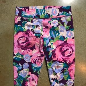 Aerie bright pink floral leggings stretch hi-waist
